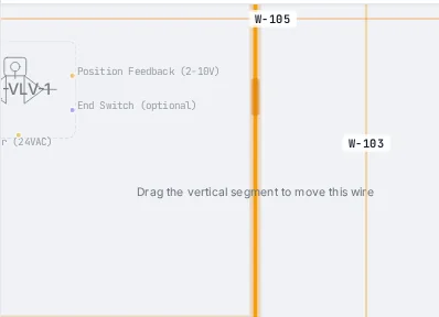 After release: the wire is committed on its new path and keeps its wire number W-105.